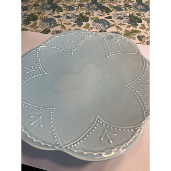Maioliche Jessica Italy Ceramic Cake Stand Blue Scalloped Pedestal 10.75” - Picture 12 of 15